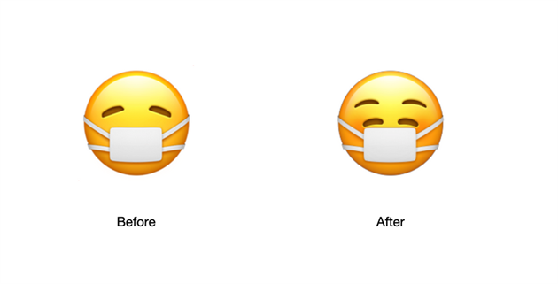 Apple schoval usmívající se smajlík za roušku. Může podpořit jejich nošení