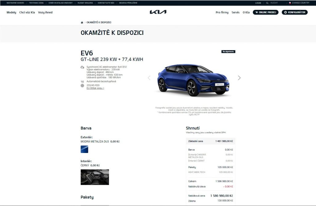 Elektromobil Kia EV6 nově v online prodeji
