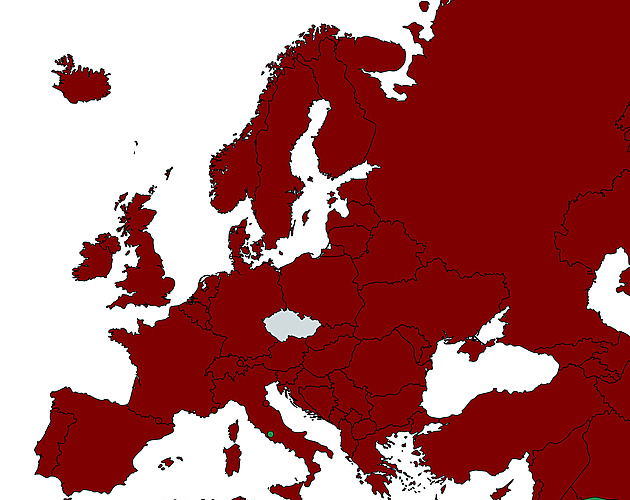 Tmavě zčervenala prakticky celá Evropa, nově Polsko a Rumunsko