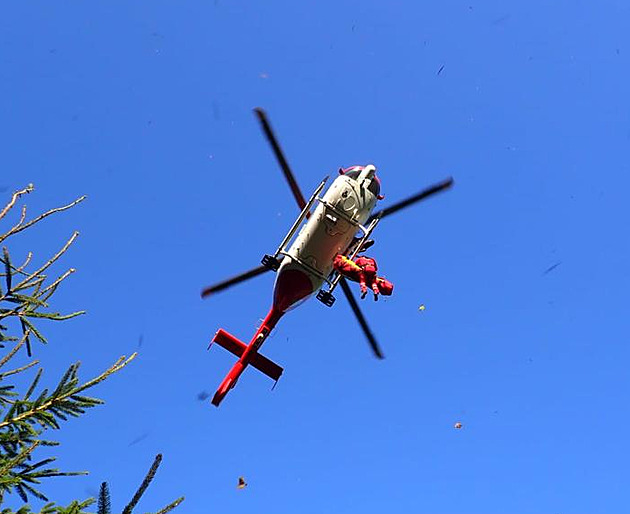 Lékař musel ošetřit paraglidistu se zraněnou páteří rovnou na stromě