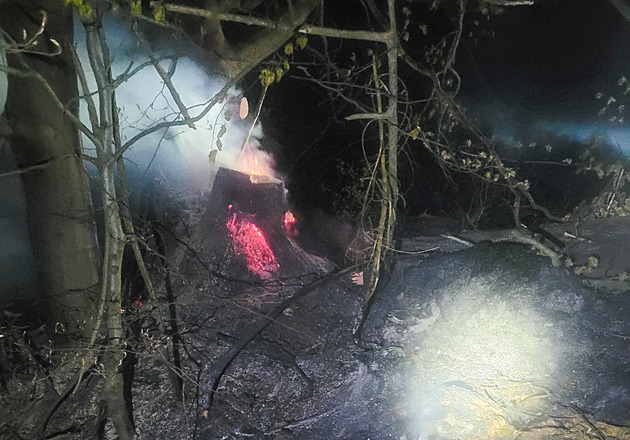 Hasiči celou noc zasahovali v pralese Mionší, vodu nosili na zádech