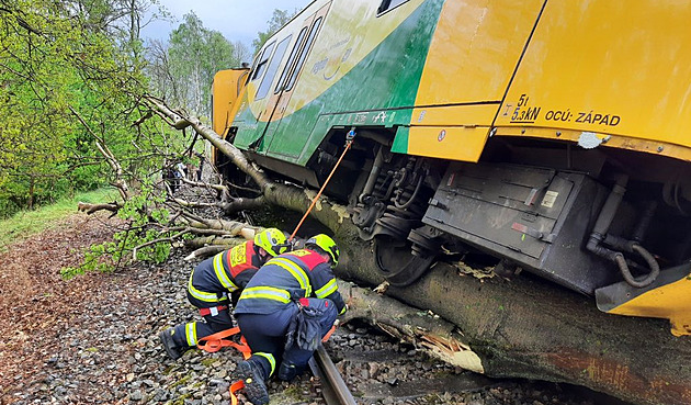Na Chebsku vjel vlak do spadlého stromu a vykolejil, provoz na trati stojí